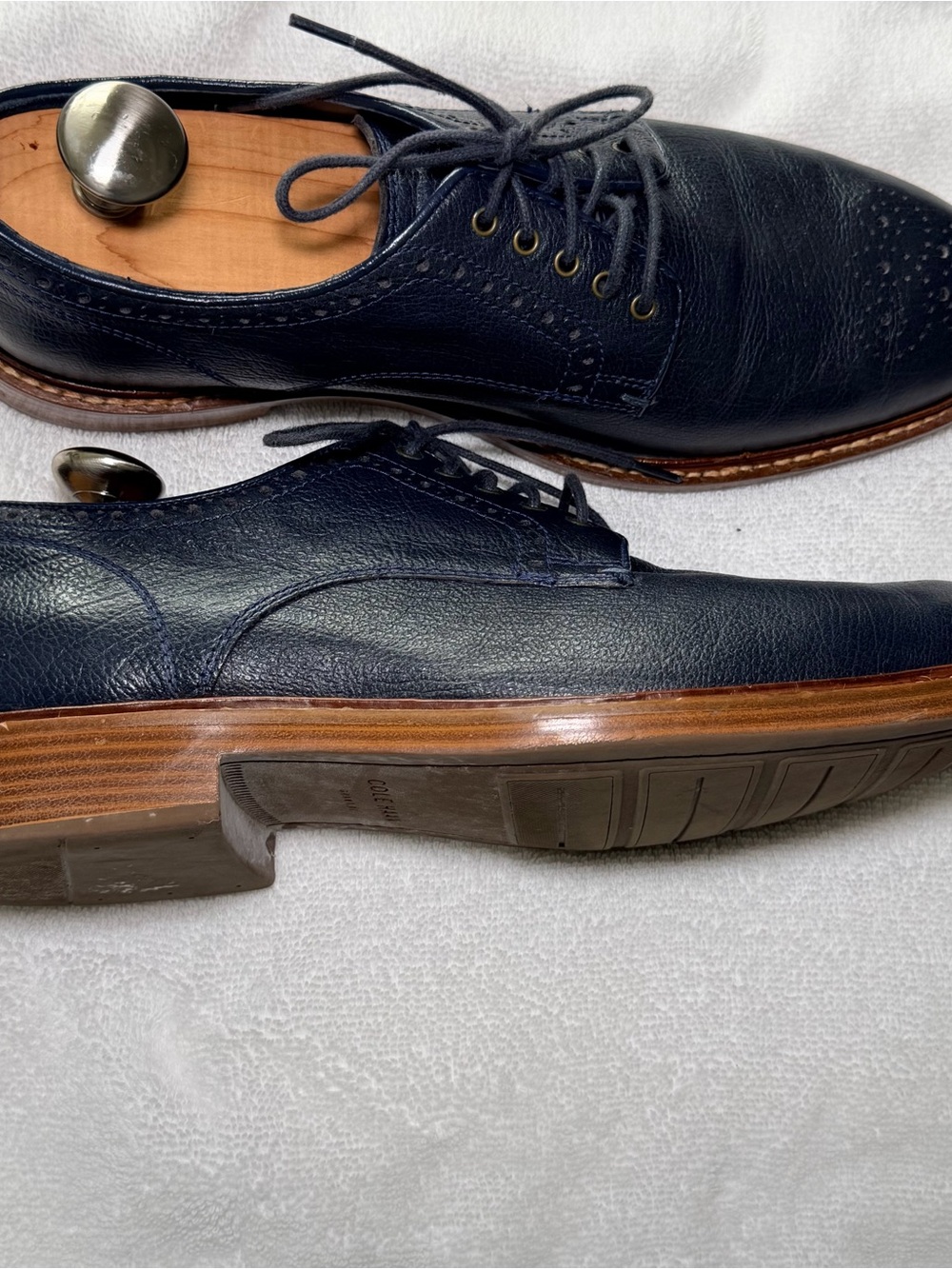 Cole Haan Navy Blue Leather Wingtip Oxfords - Picture 4 of 7